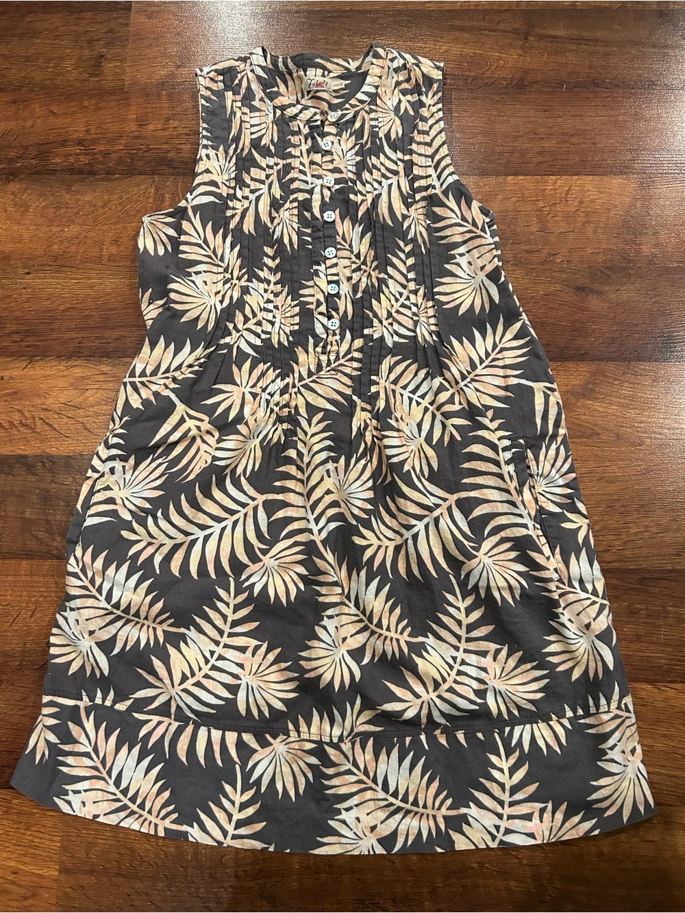 Faherty Isha Pintuck Linen Blend Dress In Tropical Palm Gray Coral XXS